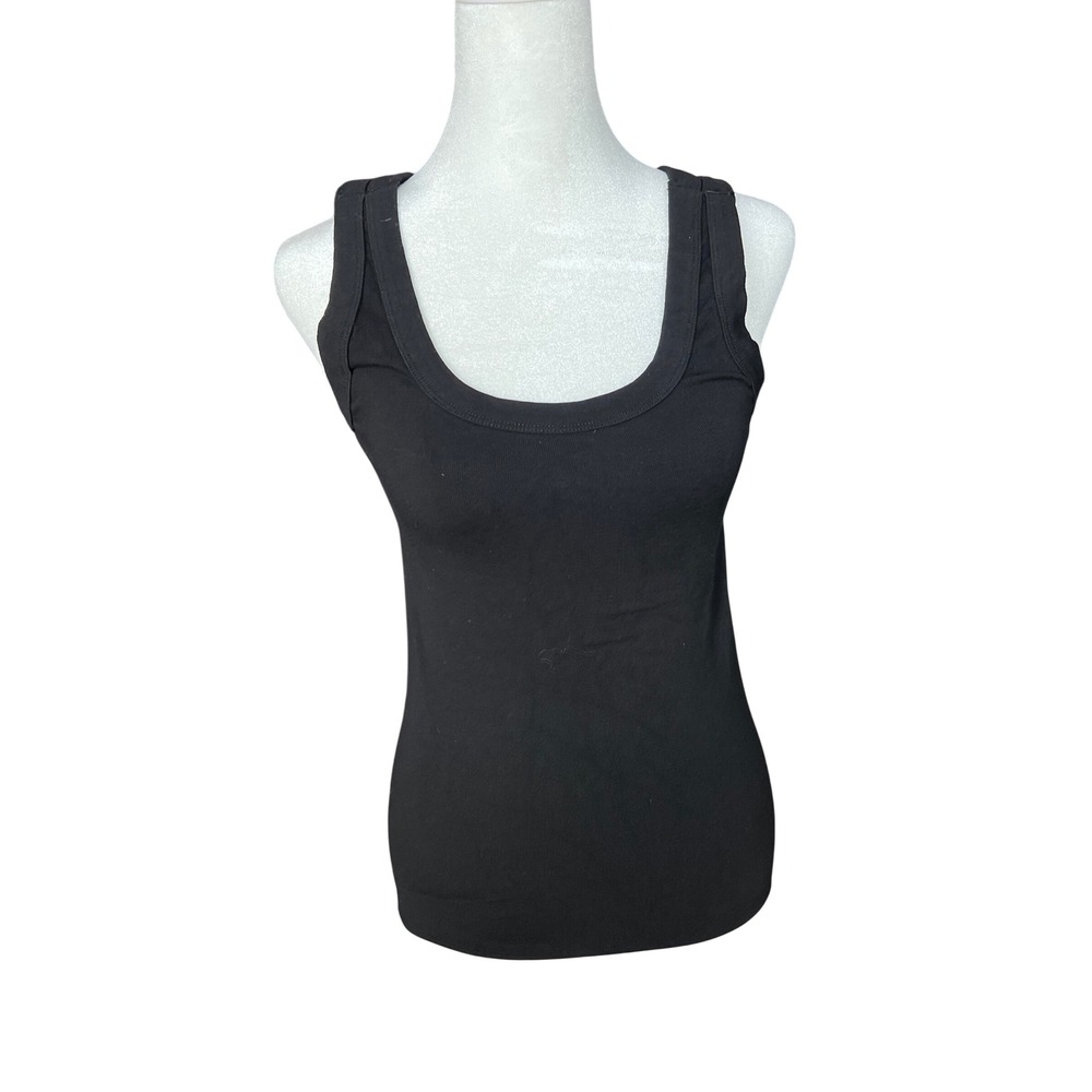 Sugar & Rose Womens Black Scoop Neck Tank Top Sleeveless Slim Fit